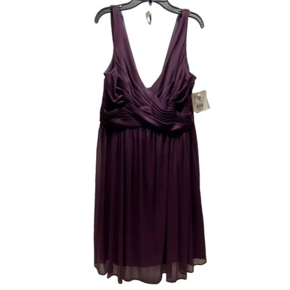 David’s Bridal Bridesmaid Dress Women's 14 Plum Short Mesh Cowl Back $129.95 NWT
